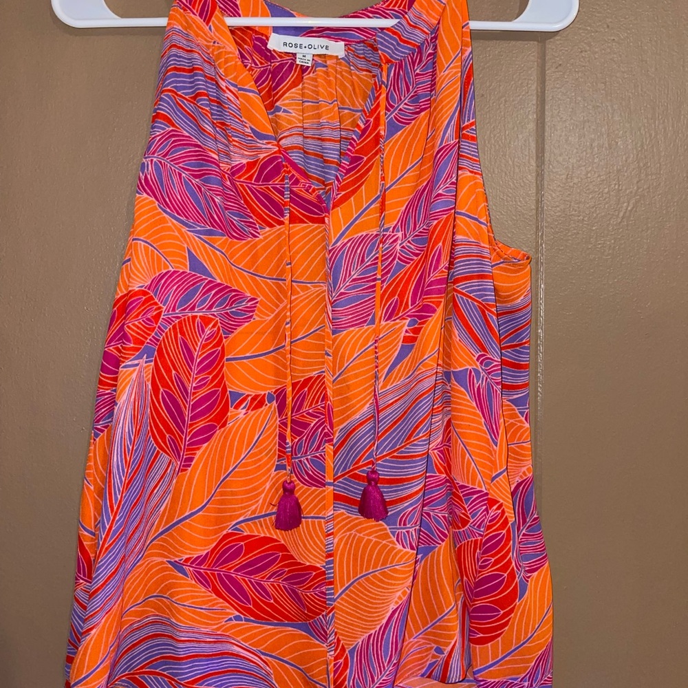Rose & Olive Vibrant Orange and Purple Leaf Blouse